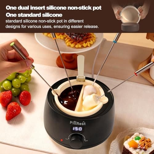 Chocolate Melting Pot, Electric Candy Melter with 2 Non-Stick Silicone Bowls, Digital Display for Real-Time Temperature Control, Fondue Warmer Set for Dipping Chocolate, Cheese, Candy & Cake Pop - Thumbnail 2