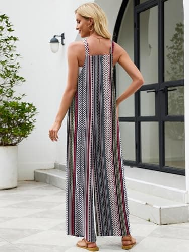 Heymoments Overalls Jumpsuits Rompers for Women Vertical Stripes Small Casual Maternity Winter Fall Comfy Ladies Loose Fit Wide Leg One Piece Sleeveless Grils Long Bib Baggy Pants with Pockets - Thumbnail 4