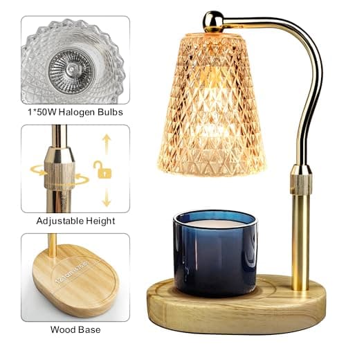 Candle Warmer Lamp with Timer, Adjustable Candle Warmer Lamp with 1 Bulbs,2/4/8-Hour Timing Function,4-Level Dimmable, Adjustable Height - Thumbnail 3