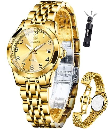 OLEVS Womens Watches Luxury Dress Small Face Diamond Gold Watches for Women with Date Elegant Stainless Steel Waterproof Luminous Women's Wrist Watch Fashion Analog Quartz Bracelet Reloj para Mujer - Image 1
