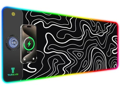 TARKARI Magnetic Wireless Charging RGB Mouse Pad, Large Gaming Desk Mat Waterproof, 31.5"x11.8" Black Mousepad, Ultra-Smooth Surface, Non-Slip Rubber Base, Desk Pad for Keyboard Laptop - Image 1