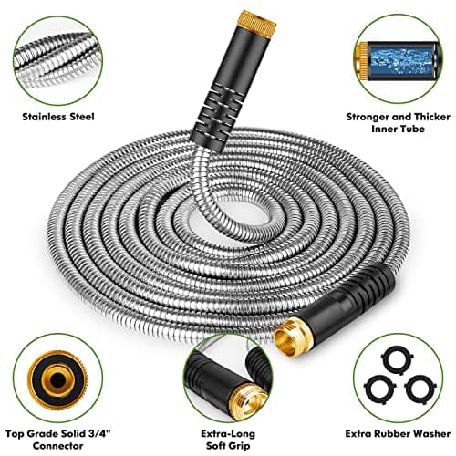 Garden Hose 50 ft, Stainless Steel Water Hose with 10 Function Nozzle Flexible, Heavy Duty, Lightweight, No-Kink, Pet Proof, Puncture Proof Hose Metal for Yard, Outdoor - Thumbnail 2