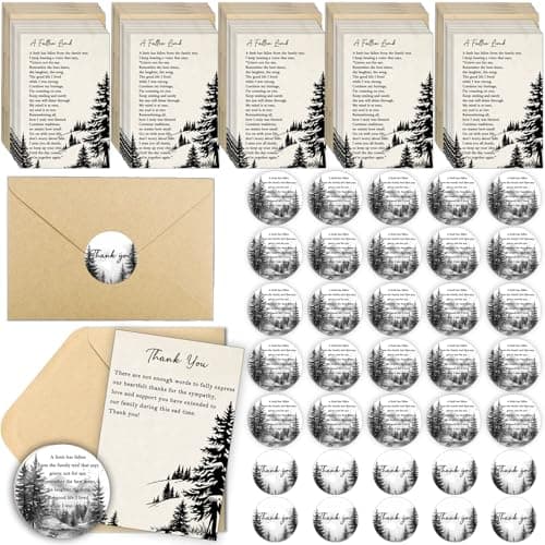 Qpige Bulk 50 Sympathy Thank You Cards with Envelopes for Funeral Favors, Round Engraved Wooden Memorial Keepsakes Pocket HugTokens Gifts, Funeral Wake Celebration of Life Decorations Ideas (Forest) - Image 1
