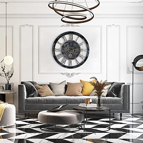 TOPPTIK 36 Inch Moving Gear Wall Clock, Oversized Wall Clocks, Clock Living Room Decor, Solid Wood Frame, Battery Operated, Large Wall Clock with Steampunk Industrial for Fireplace(Gray) - Thumbnail 6