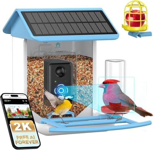 BROAIMX Bird Feeder with Camera-Free AI Forever for 1,1000+ Birds Identification, 2K HD & 5MP Night Vision, Record Video Live View, 64GB Card, App Alerts, Gifts for Bird Lovers