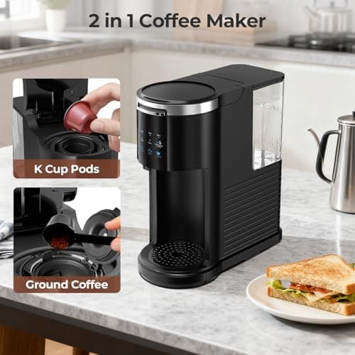 Havato Single Serve Coffee Maker for 2 in 1 K Cup Pods & Ground Coffee,6 to 14 Oz Brew Sizes,40oz Removable Water Tank,Compact Portable Coffee Machine for Home,Black - Thumbnail 2