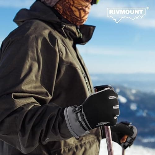 rivmount 3M Thinsulate Winter Gloves Men Women, Thermal Ski Gloves for Cold Weather with Warm, Touchscreen, Waterproof, Windproof for Outdoor, Running, Skiing, Cycling, Work, Snow, Black-Gray Size 2XL - Thumbnail 6