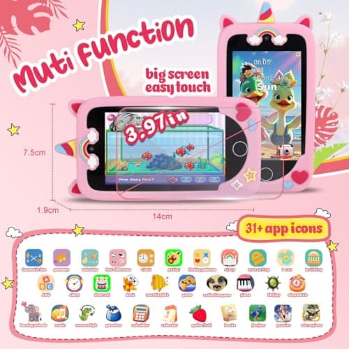 Kids Smart Phone for Boys & Girls, 3.97" Touchscreen Learning Toddler Toy Phone with Dual Camera, 200+ STEM Games, Music Player, Ideal Educational Gifts for Ages 3-10 Christmas, Birthday, Travel - Thumbnail 2