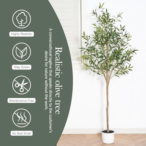 Sillaff Olive Tree 6FT Fake Tree Faux Plants Indoor with Pot Artificial Tree Nearly Natural Olive Branches and Fruits for Living Room Home Office Decorations - Thumbnail 4