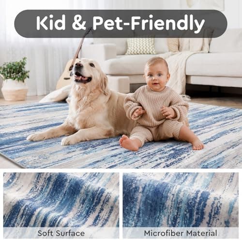 tchdio 6x9 Area Rugs for Living Room, Machine Washable Rug Modern Abstract Area Rug, Non Slip Rugs for Bedroom Rug, Soft Indoor Carpet for Living Room Office Dorm, Blue - Thumbnail 4