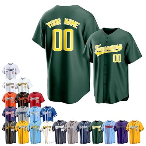 Green Yellow Team Name Custom Men Baseball Jersey Softball T Shirts Women Customized Youth Button Down Stitched or Printed Names Numbers Personalized Designs - Image 1