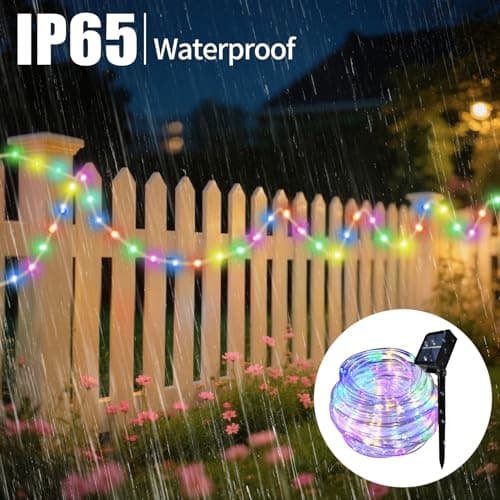 AurNyvaMay (Multicolor Fairy Light Solar Outdoor 33Ft 100 LED Rope Lights for Outside 8 Modes Solar Rope Lights Outdoor Waterproof for Patio Fence Party Garden Yard Home Holiday Tree Decoration. - Thumbnail 2