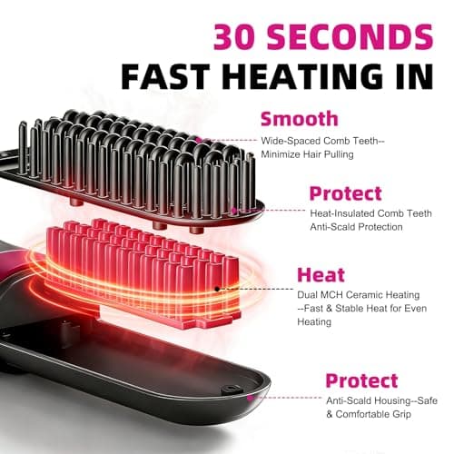 Cordless Hair Straightener Brush - Portable, Fast-Heating Styling Tool with Protective Dust Cover - 3 Temperature Settings, 300 Million Negative Ions for Frizz-Free Styling On-The-Go & Travel Use - Thumbnail 3