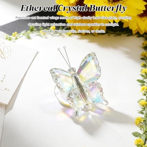 MysticGlitz Iridescent Crystal Butterfly Figurine - Hand-Cut Faceted Glass Butterfly Decor, Rainbow Maker Sculpture for Home Office Desk, Unique Butterfly Gifts for Women Mom Birthday Mother's Day - Thumbnail 3