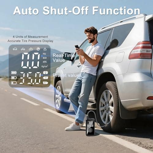 Tire Inflator Portable Air Compressor, Auto Air Pump for car tires with Digital Tire Pressure Gauge, Dual Digital LCD, Pocket Air Compressor for Cars, Bike, Motorcycle, Ball - Thumbnail 5