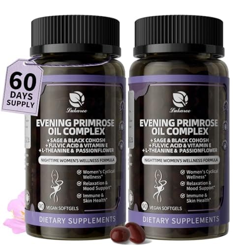 Lukaree 2 Pack Evening Primrose Oil Complex for Women – Hormone Wellness with Cold-Pressed EPO, 10% GLA, Sage, Fulvic Acid, L-Theanine – Cyclical Balance, Mood, Skin & Immune Health, 180 Softgels - Image 1