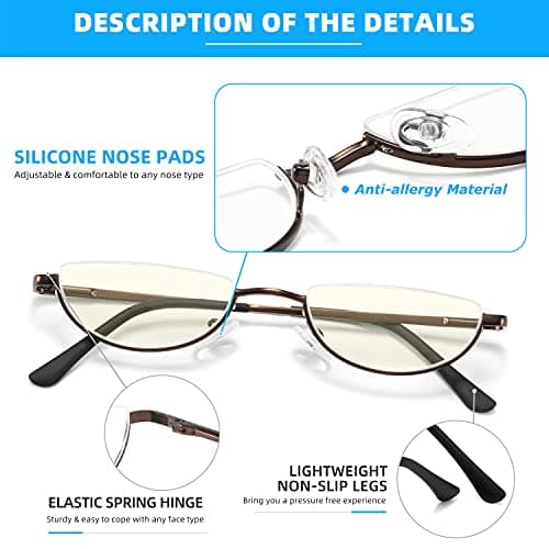 TOVEEN 2 Pack Half Lens Reading Glasses Blue Light Blocking, Half Moon Frame Semi Rim Spring Hinge Readers with Case for Men Women Black/Red +1.25 - Thumbnail 4