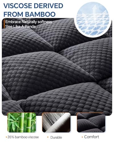 BEDELITE Dual Layer 4 Inch Queen Size Memory Foam Mattress Topper, 2 Inch Soft Pillow Top Mattress Pad Cover and 2 Inch Gel Memory Foam for Pressure Relief, 2-in-1 Design for Comfort & Support (Black) - Thumbnail 2