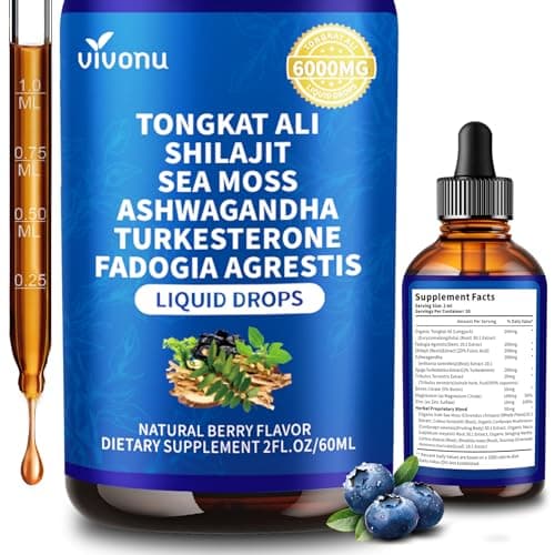 VivoNu Tongkat Ali Liquid Drops with Shilajit* for Men, Turkesterone, Fadogia Agrestics, Magnesium Zinc & Boron, Berry Flavor Herbal Supplements* for Energy*, Immune* Health - Image 1
