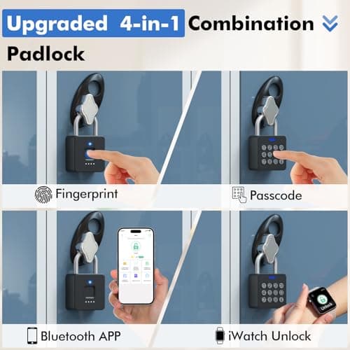 Keylesslife Fingerprint Padlock with Code,Combination Padlock Gym Locker Lock,Smart Padlock with Fingerprint Gym Lock Waterproof for Outdoor Gate Fence Shed Storage Gym Locker School - Thumbnail 2