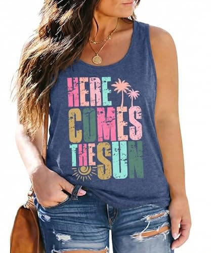 NANYUAYA Plus Size Beach Tank Top Sleeveless Vacation Tee for Women Coconut Tree Graphic Hawaiian Shirts for Summer Cruise Outfits - Image 1