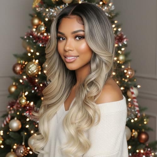 Barbique Highlight Blonde Synthetic Lace Front Wig for Women, Ombre Blonde Synthetic Wig 13x6 Hd Lace Front 26 Inch Long Wavy Heat Resistant Fiber Deep Parting, with Baby Hair Natural Hairline - Image 1