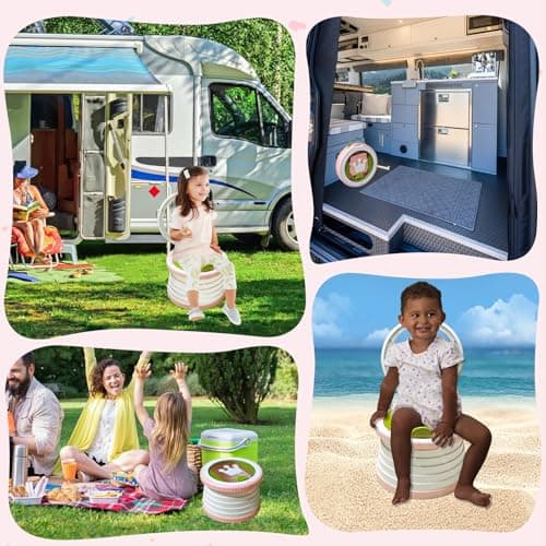 2025 Upgraded Portable Potty Training, Foldable Toilet,Travel Potty for Toddler, Apply to Seat Emergency Toilet for Camping, Outdoor, Car, Indoor, Including 3 rolls of garbage bags (White-Pink) - Thumbnail 6