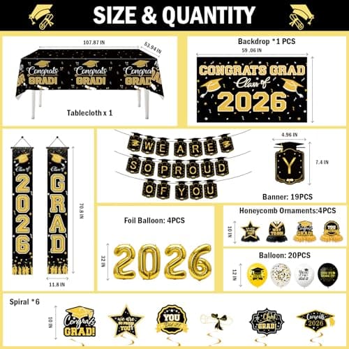 Graduation Decorations 2026 Themed Set - All-in-One Party Supplies with Backdrop & Tablecloth, Congrats Grad Banner for High School College Class of 2026 Decor - Thumbnail 2