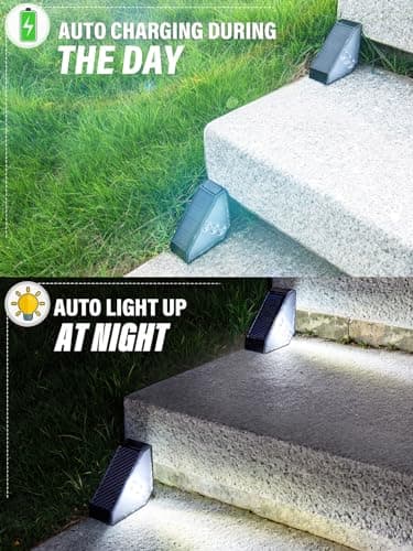 ROSHWEY Solar Step Lights for Outside Waterproof, 8 Pack Outdoor Deck Steps Lights, Triangle Solar Stair Light for Outside, Front Porch, Dock, Backyard, Path, Walkway, Patio Decor, Cool White - Thumbnail 4
