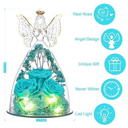 Tiaronics Mothers Day Rose Gifts for Women Preserved Real Flower in Glass Angel Figurines Roses for Delivery Prime Birthday Gifts for Mom Grandma Girlfriend Wife Her - Tify Blue - Thumbnail 3