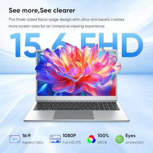 2026 Lightweight15.6” Laptop 16GB RAM 256GB SSD for Work School Home,Silver - Thumbnail 3
