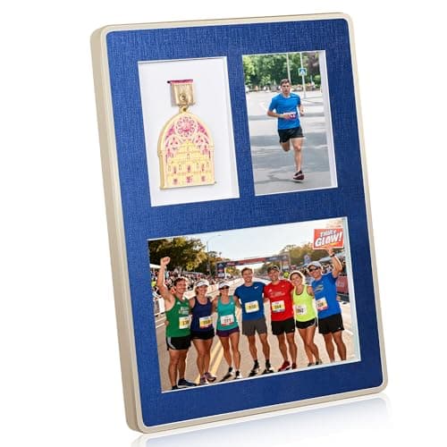 Medal Display Shadow Box, Gold Aluminum Frame, Acrylic Panel for Sports Awards,Marathon Runner, Military Awards and Triathlon (3-in-1) - Image 1