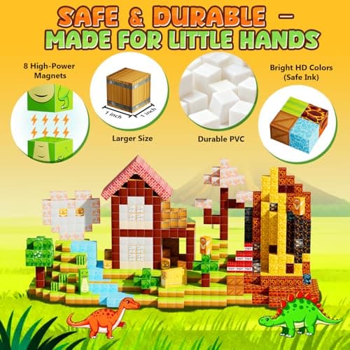 Belveora Magnetic Building Blocks - 154 PCS Large 1 Inch Magnet Cubes, STEM Construction Set for Kids Ages 3 4 5 6 7 8 9 10, Sensory Montessori Toys for Boys & Girls Easter/Birthday Gifts (with Mat) - Thumbnail 4