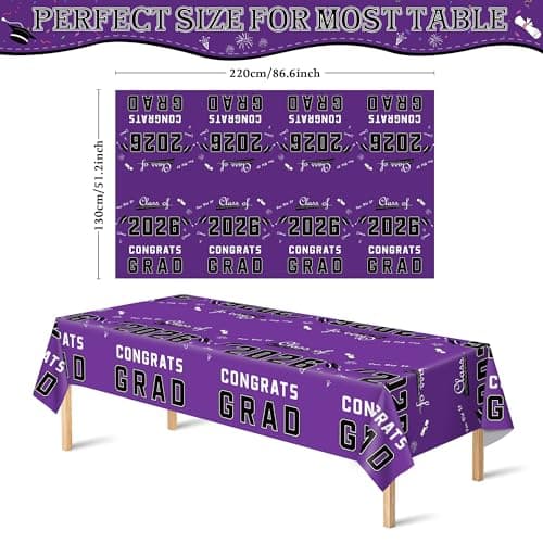 OHOME 2026 Graduation Decorations - Graduation Decorations 2026 - Plastic Purple Tablecloth for Class of 2026 Decorations Party Favors Banner,2 Pack - Thumbnail 2