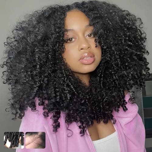 Burmese Curly Wig Human Hair Glueless Wigs Pre Plucked Pre Cut Pre Bleached Wear and Go 13X4 Upgrade HD Lace Front 250% Density Drawstring Wig Ear to Ear Lace Natural Color 100% Virgin Hair 16inch - Image 1