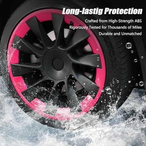Wheel Rim Protector Hubcaps for Tesla Model Y 20 Inch (2020-2024), Easy-Install Hubcaps, Scratch-Resistant Trim Rings, Stylish Design for Induction Wheels, Brilliant Magenta 4Pcs Model Y Accessories - Thumbnail 5