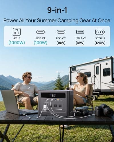Portable Power Station 2000W Surge, 960Wh Solar Generator w/4 AC Outlets, 100W PD Fast Charing, LiFePO4 Battery Backup for Road Trip, Off-Grid, Power Outage (Solar Panel Optional) - Thumbnail 2