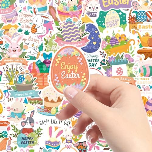 Easter Egg Stuffers - 100 PCS Happy Egg Bunny Stickers for Kids - Vinyl Easter Games Crafts Activities Party Favors - Basket Stuffers for Toddler - Kids Gifts for Boys Girls - Thumbnail 2