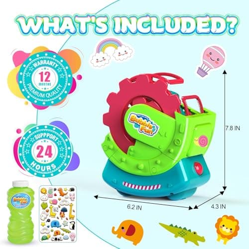 Bubble Machine for Toddlers Kids & Pets, with 8oz Safe Solution, Extra Large & Bubbles in Bubble Maker, Children & Pets Dog Toys Gift, Indoor/Outdoor Birthday Wedding Party Bubble Blower - Thumbnail 2