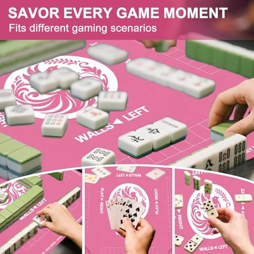 Maxsolve Mahjong Mat, 31.5" x 31.5" Neoprene Mahjong Table Mat with Rules, Anti Slip & Noise Reduction Gaming Mat for Poker, Card, Dominoes, Board & Tile Games, Mahjong Gift with Carrying Bag - Pink - Thumbnail 4