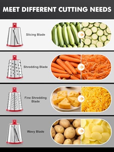 GDL Rotary Cheese Grater Hand Crank - Upgraded Cheese Shredder with 4 Interchangeable Blades, Rotary Grater with Non-slip Suction Base, Easy to Clean Kitchen Grater Slicer Grinder for Vegetable Nuts - Thumbnail 6