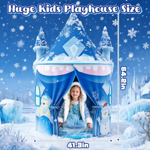 Skirfy Princess Play Tent, Frozen Toy for Girls, Ice Castle Kids Tent Indoor and Outdoor, Large Imaginative Playhouse for Toddler 3+,Christmas Birthday Thanksgiving Gift for Girls-64.2*41.3*41.3 inch - Thumbnail 2