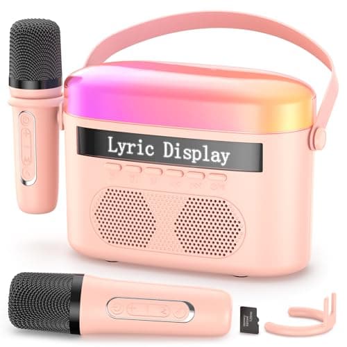 Karaoke Machine for Kids & Adults with Lyrics Display Screen Portable Bluetooth 5.3 Karaoke Speaker with High Power Dual Speakers with Timer White Noise & Night Light Home & Outdoor Party (Pink) - Image 1