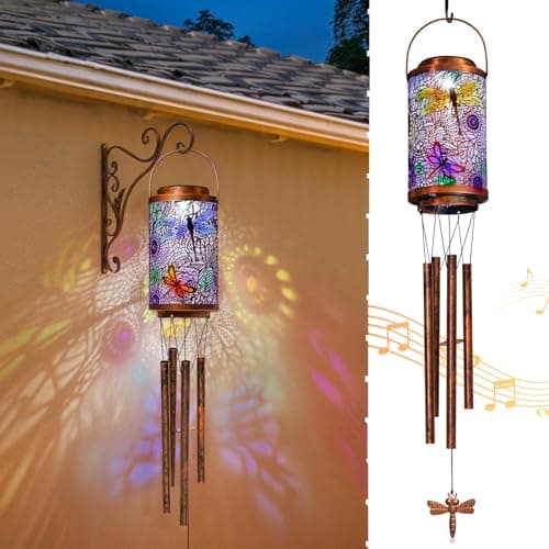 Dragonfly Solar Lights Wind Chimes for Outside, Garden Gifts for Mom Dad Solar Outdoor Lantern Metal Hanging Lights for Garden, Patio, Yard Decor, Mothers Day Birthday Gifts for Women (1Pack) - Image 1