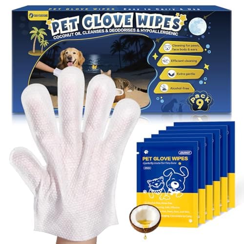 GIXSEGIE Pet Glove Wipes for Dogs and Cats, Deodorizing Cleaning Gloves, Hypoallergenic Coconut Oil Grooming Wipes, Individually Wrapped, for Pet Dry Cleaning, Daily Care and Travel, 9 Pcs - Image 1