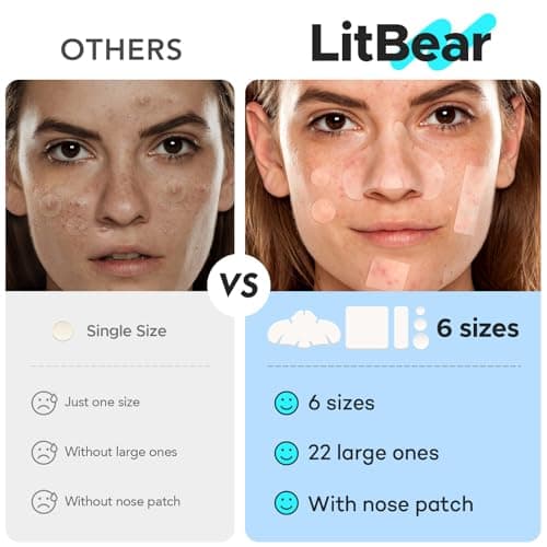 LitBear Large Pimple Patches for Face (6 Sizes 118 Pcs), Big Hydrocolloid Acne Patches, XL Hydrocolloid Bandages for Body, Cheek, Forehead, Chin, Full Face, Back, Nose - Thumbnail 6