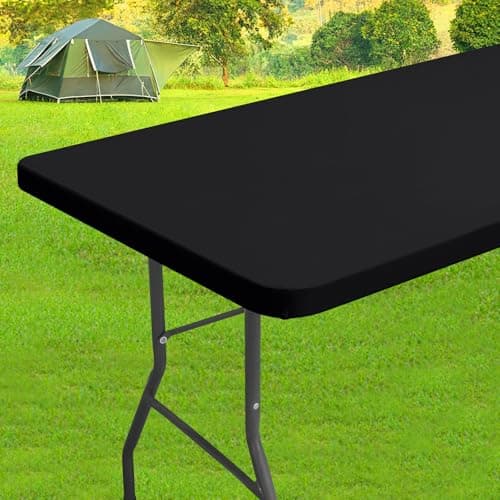 homing 6 Foot Rectangle Spandex Tablecloths, Stretch Elastic Fitted Table Cover, Washable Fabric Patio Table Cloth for Picnic, Camping, Party (Black, 30" x 72") - Image 1