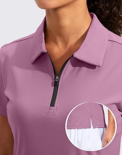 Viodia Women's Golf Shirt Short Sleeve with Zip Up Quick Dry Stretch Tennis Collared Polo Shirts for Women Golf Apparel Clothes Mauve Pink - Thumbnail 5