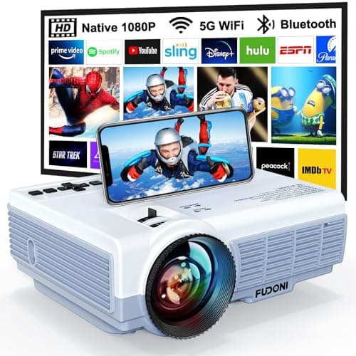 FUDONI Projector with 5G WiFi & Bluetooth, Native 1080P 18000L Portable Movie Projector for Home Theater Outdoor, Built-in Speaker, Compatible with HDMI, USB, AV, Fire Stick, Laptop, iOS, Android, PS5 - Image 1