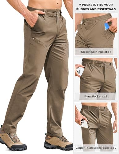 MOURCE Men's Hiking Pants Lightweight - Waterproof Quick Dry Cargo Pants for Men with Pockets, MudKhaki 32L - Thumbnail 2